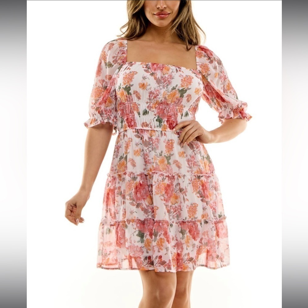 New NWT TRIXXI Juniors' Floral-Print Tiered Fit & Flare Dress | Size Small